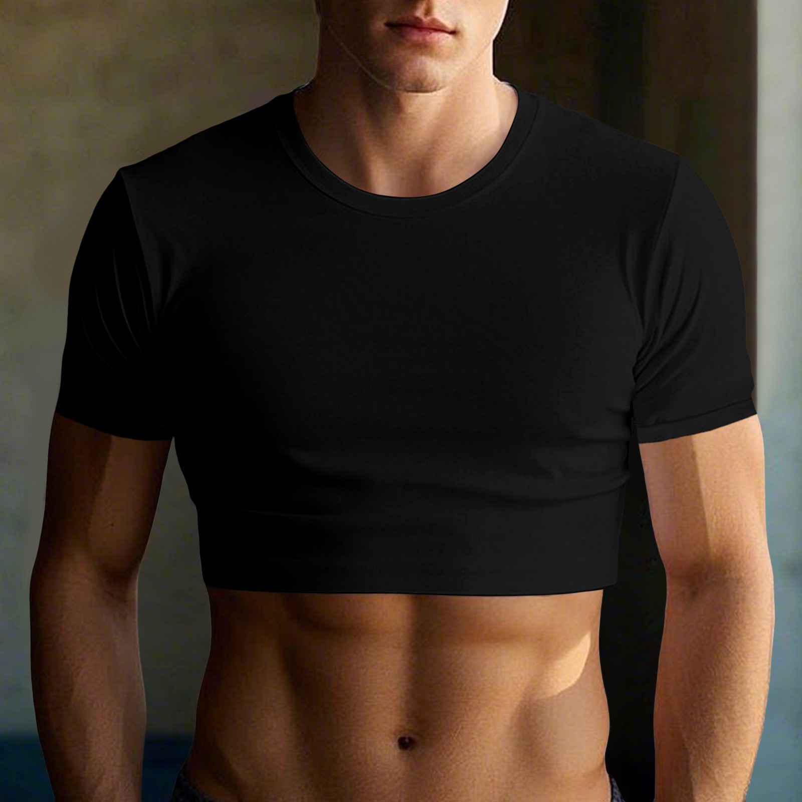 thumbnail image 2 of Camiseta corta teñida con nudos para hombre: cuello redondo, manga corta, prenda de entrenamiento para verano., 2 of 4